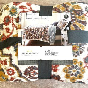 NEW King Size Threshold (Target) Quilt Linen Cotton Blend Ikat Rust Taupe Slate